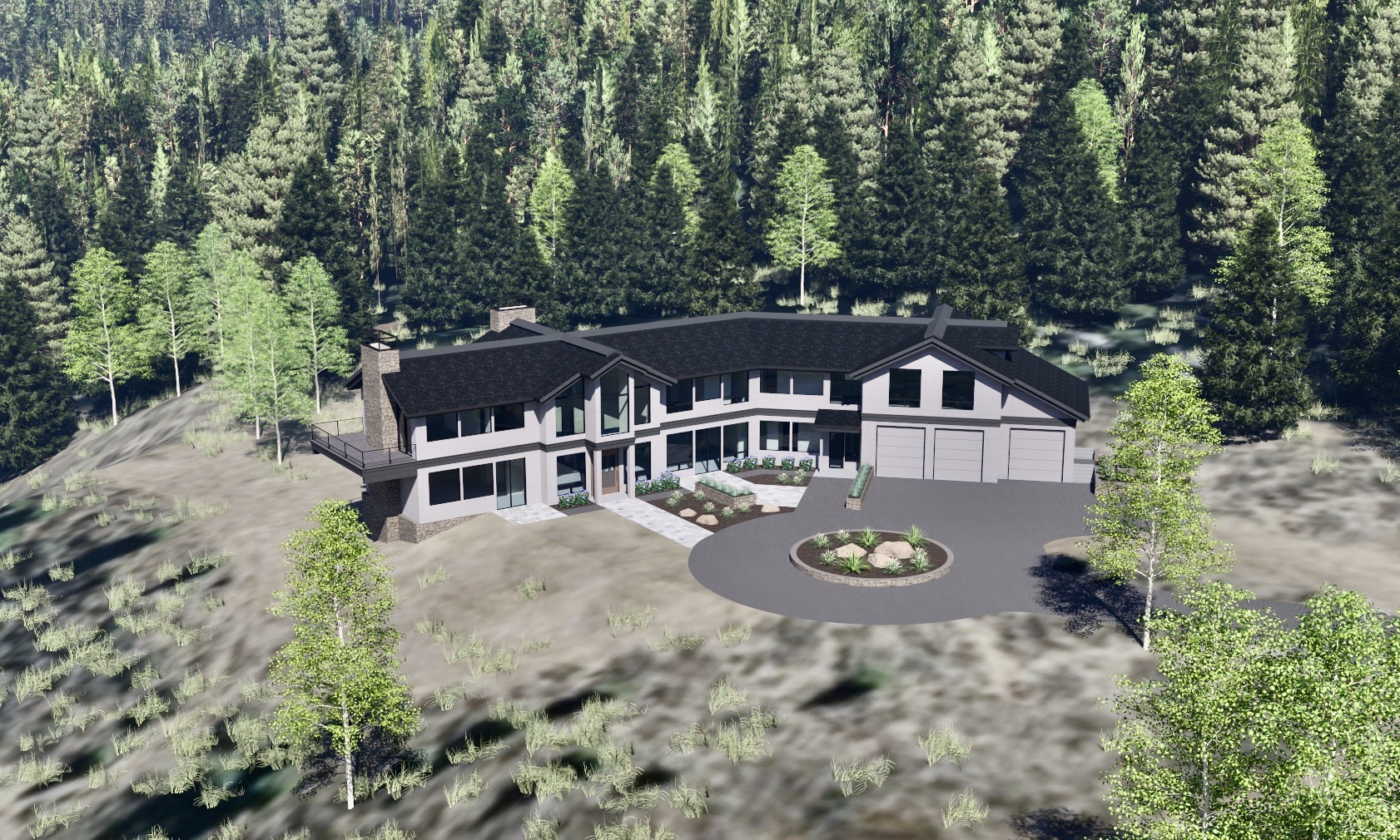 main house exterior rendering aerial front