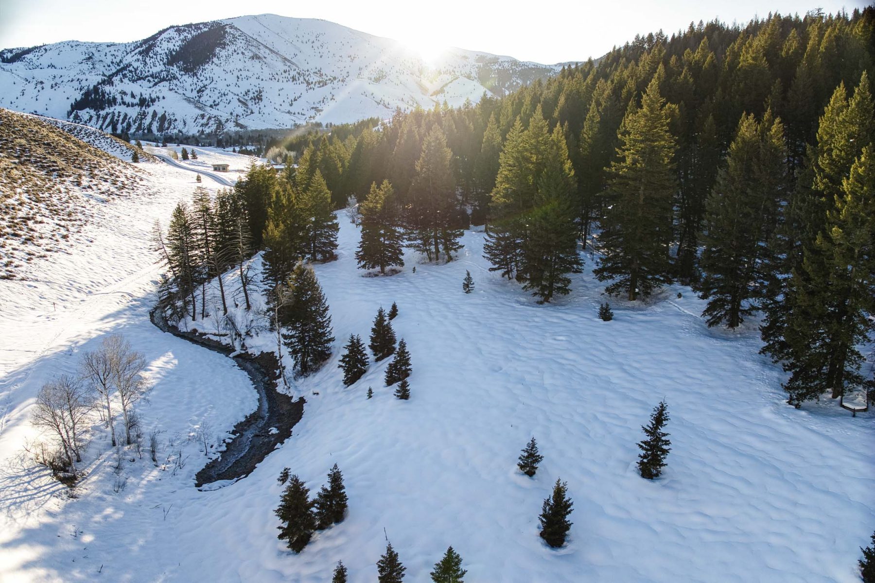 snowy river on ranch in Idaho for sale