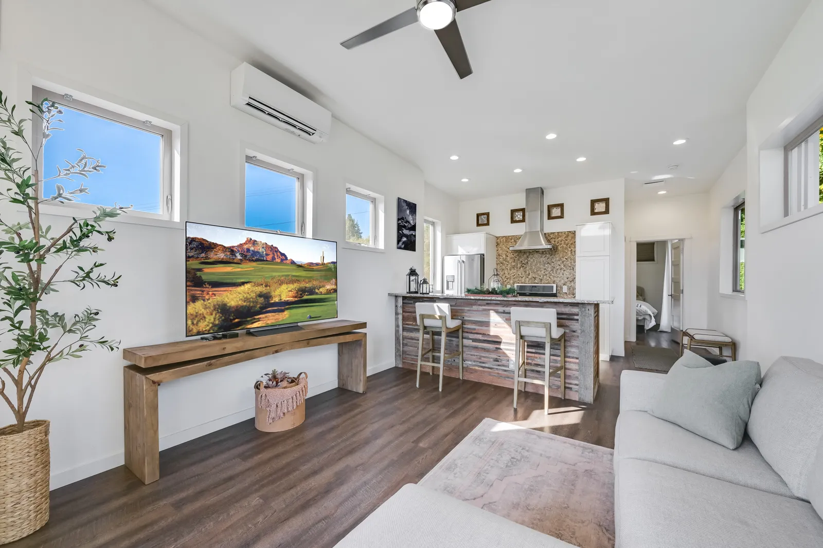 living room and kitchen area