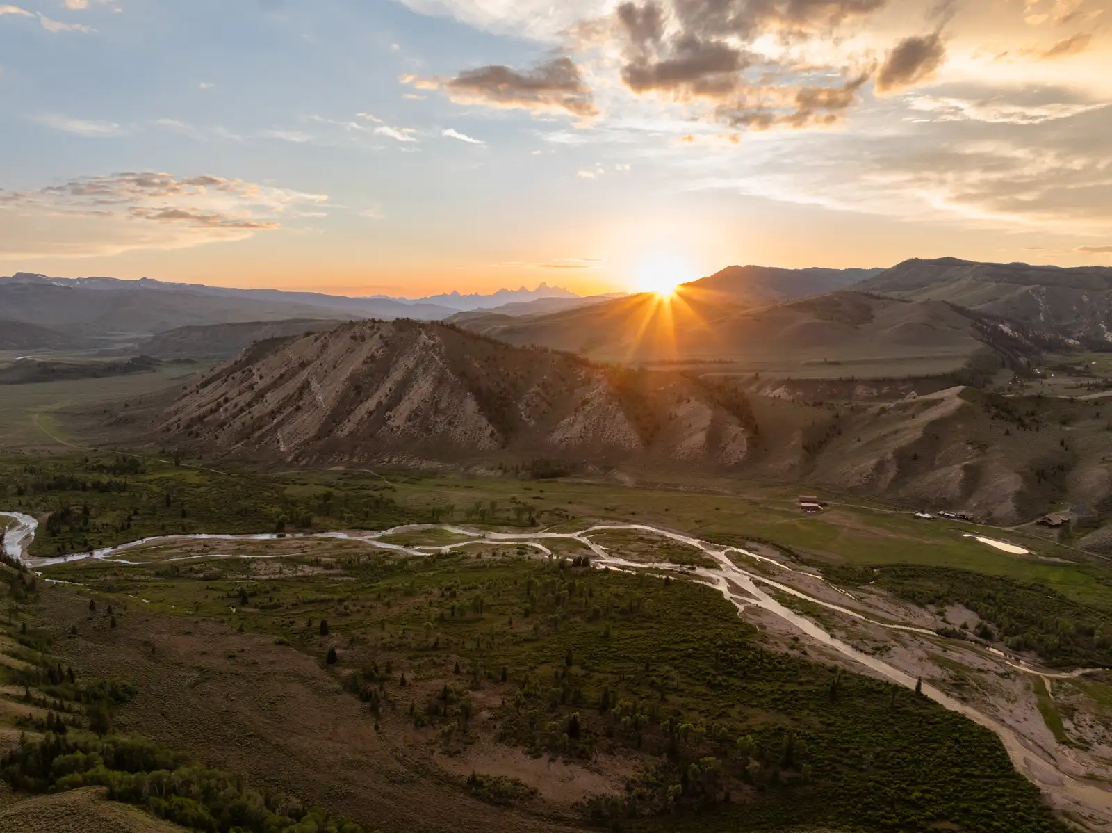 aerial view of Bull Creek Ranch at sunset